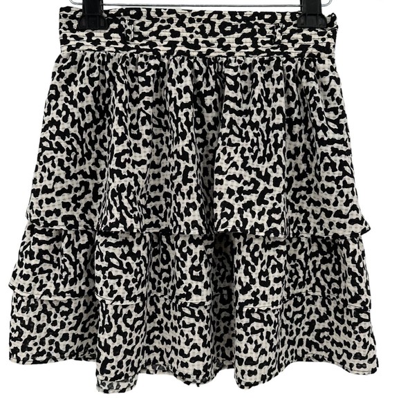 Who What Wear Medium Mini Skirt Black Ivory Leopard Print Tiered Casual Short - Picture 1 of 7